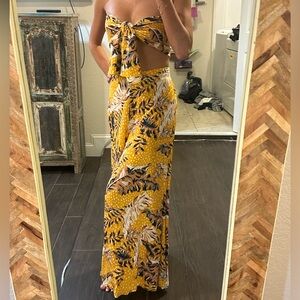 XS Salty Label Yellow Tropical Print Pants Set